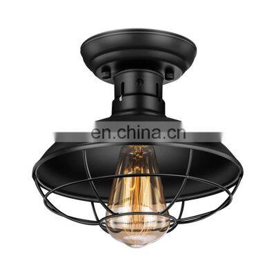 2021 Vintage Metal Cage Pendant Lighting Semi Flush Mounted Iron Ceiling Light Lamp Hanging Chandelier