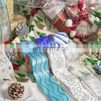 6 Yards/Roll 63mm Gold/Silver Wired Edge Glitter Organza Christmas Ribbon for Wedding Christmas Decoration Gift Packaging photo-4