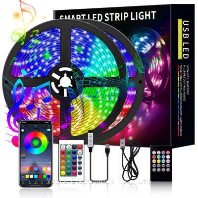 RGB Strip Light Music Sync BT Control Flexible Ribbon LED 5050 Led Tape Light for Room Party Decoration TV Backlight