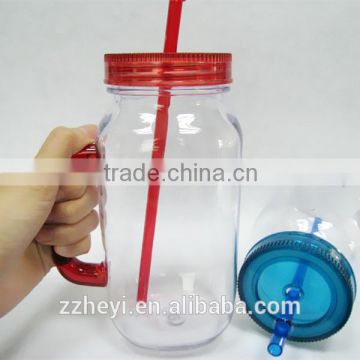 24oz Hard Plastic Drinking Cup with Handle and Straws