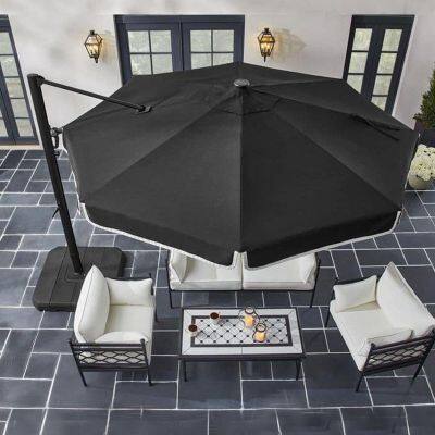 Offset 11FT Hanging Garden Umbrella UPF50+ Cantilever Polyester Crank Patio Outdoor OEM photo-2