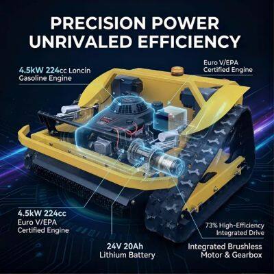 Vigorun Tech VTLM600 Tondeuse à moteur servo sans balai commandée à distance, coupe de 600 mm, moteur de 4,5 kW, pente de 45°, approuvée CE et EPA, vente directe de l'usine