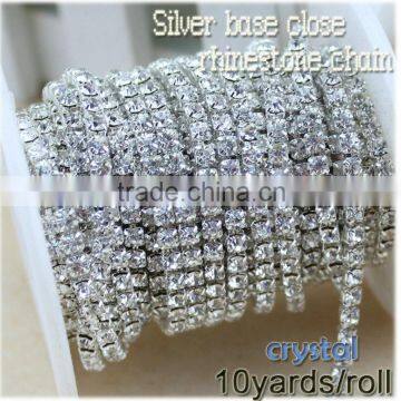 2015 New Deals 10yards/roll Crystal White Rhinestone Silver Base Close Rhinestone Chains