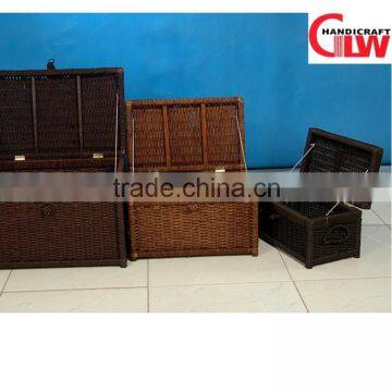 set of 3 seagrass storage trunks, home antique storage trunks, camp storage trunks