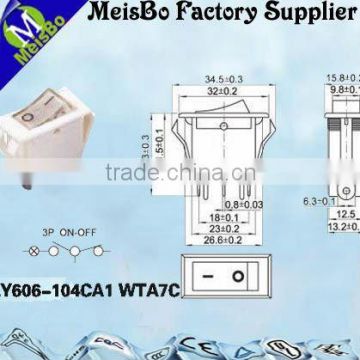 Three pins on-off rocker switch 16a 250v