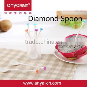 D657 2015 new fashion design diamond spoon plastic flexible shapes plastic coffee spoon of PS spoon set