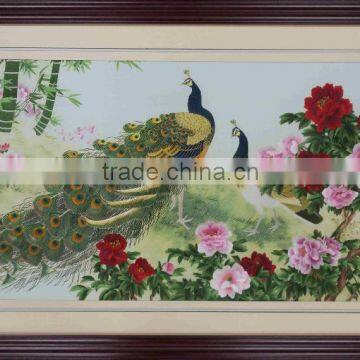 Beautiful peacock of silk hadmade embroidery for home wall decoration