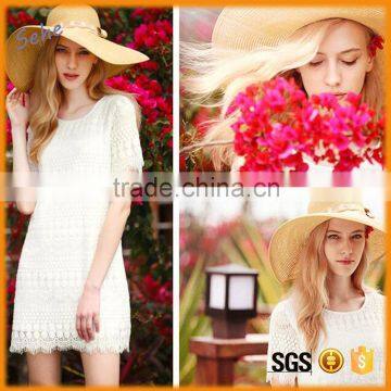 readymade women white short sleeve soft stretch lace dress with lining                        
                                                                                Supplier's Choice