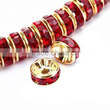 Gold Plated Siam Color #208 Rhinestone Jewelry Rondelle Spacer Beads Variation Color and Size 4mm/6mm/8mm/10mm