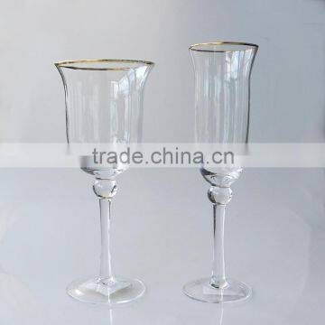 Customized size clear gold rim wine glass set high quality Dubai luxury glass set promotion