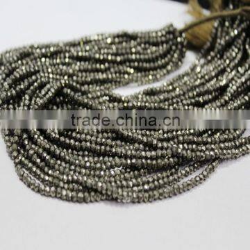 WHOLESALE LOT OF 5 STRAND NATURAL PYRITE 3-4MM ROUNDEL FACETED LOOSE BEADS