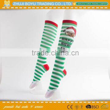 BY-161613 Young girl Knee high socks striped sock ;Colored christmas socks Holiday socks