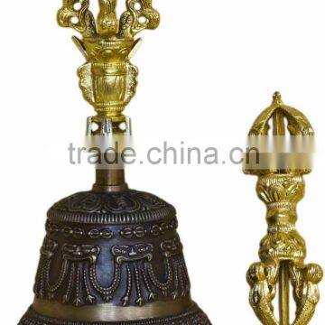 Brass Alloy Nepali Bell with Dorjee 7"
