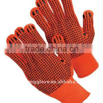 string knitted work glove with black pvc dots on both side