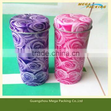 hot sale round rose flower embossed tin box for flower tea