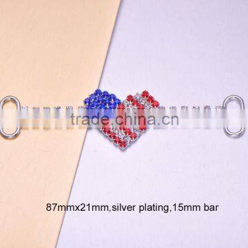 (M0911) 87mmx21mm,15mm bar, rhinestone connector for hair jewelry,silver plating,all crystals