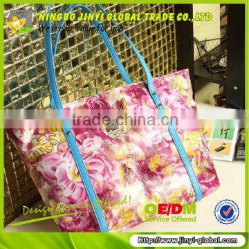 Full flower printing pvc beach bag with customized metal label waterproof beach bag with pockets