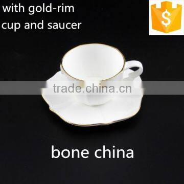 Gold Rim Tea Cup and Saucer 200cc /100cc Flower Shape Ceramic Bone China Cup and Saucer photo-2