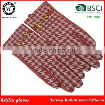 Helilai Factory Leather Gloves RED Sheep Leather Palm and contrast Red Houndstooth Women Driving Leather Gloves