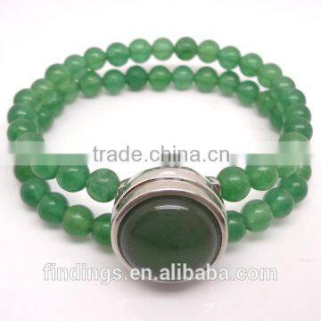 CJ2563 Gemstone Emerald Cuff Bracelet Bangle, Green Aventurine Bracelet With Button
