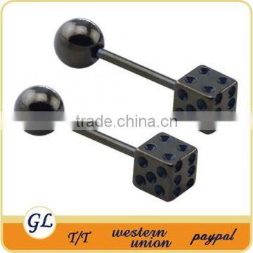 TR01018 stainless steel piercing tongue ring , black dice tongue jewelry