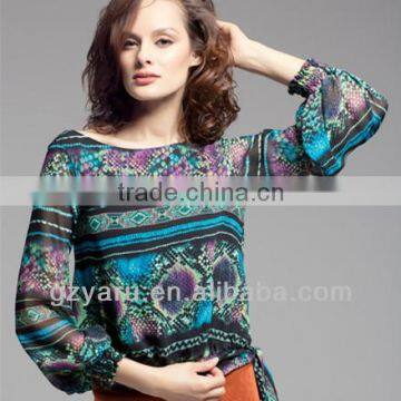 The latest version of hubble-bubble sleeve printed chiffon unlined upper garment