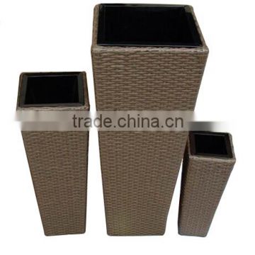 Set 3 Rectangle Plastic Rattan Planter Brown Flower Pot