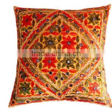 RTHCC-15 Latest Gujarati Designer Mirror Work Floral Embroidery cushion covers home Furnishing Manufacturer and Exporter