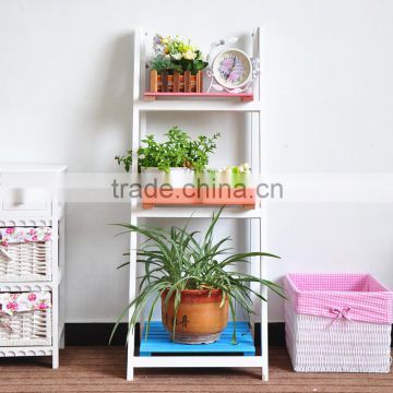 Living room furniture Rural style color painted wood shelf flower rack