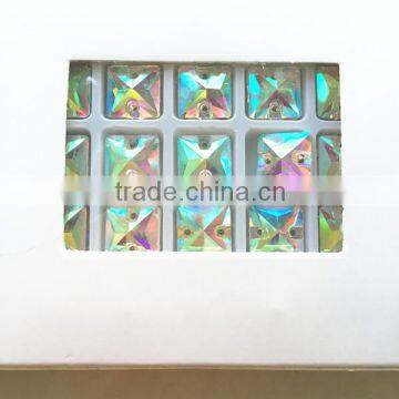 Fancy Super Shine 10x10mm Square Shaped Sew on Stone With Double Hole for Wedding Dress photo-3