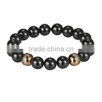 black and gold two tone zirconia ceramic beaded bracelet with stones,12mm wide ceramic beaded jewelry China wholesale