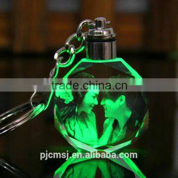 hot sale crystal 3D laser crystal keychain with LED light