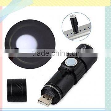 LED Zoom Aluminum Alloy Flashlight Torch Lamp 3 Modes Rechargeable USB Camping Flashlight photo-3