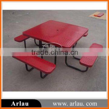 Wholesale square steel outdoor picnic table chairs with umbrella hole