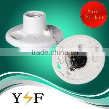 Glazed white ceramic e26 light socket with switch