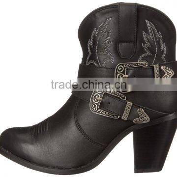 Western buckle oranment cowgirl and cowboy genuine leather ankle boots