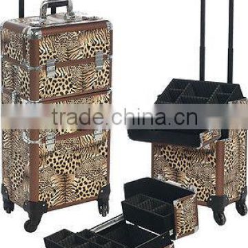 Large Rolling Makeup Cosmetic Case - 4 Wheels Spinner - Leopard - New