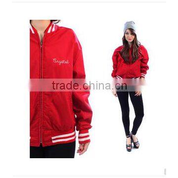 Sexy girl wearing beautiful varsity jackets red color