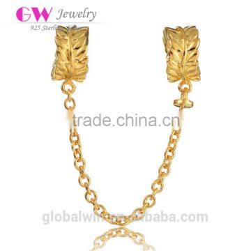 Elegant 18k Gold Plating 925 Silver Safty Chain Fine Jewelry Charm For European Bracelet