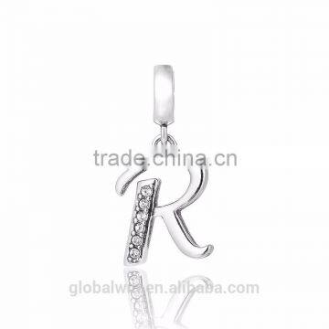 S067R Globalwin 925 Sterling Silver Alphabet Letter R Paved With Crystals European Charms photo-2
