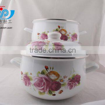 The Best Quality 3 Pcs Enamel Casserole With Metal Cover Beautiful Decal photo-6