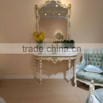 Sky Blue With Gold Trim Children Dresser Table and Mirror Set, Elegant Bedroom Furniture With Hand Painting photo-3