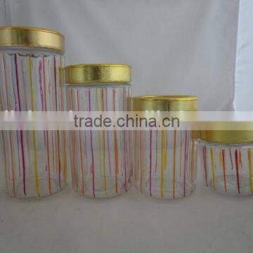 Colorful glass food jar with metal lid cealr glass jar with metal lid