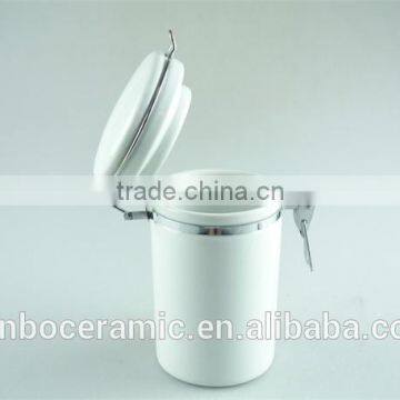 Tea Sugar and Coffee Canister, White Kitchen Canister Storage With Matel Lid photo-2