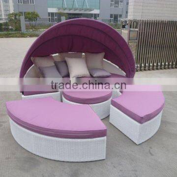 Beach Sun Bed Outdoor Rattan Round Daybed Black Wicker With Canopy photo-5
