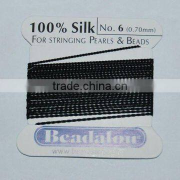 wholesale 0.6mm black 100% bead silk threading cord with needle attached