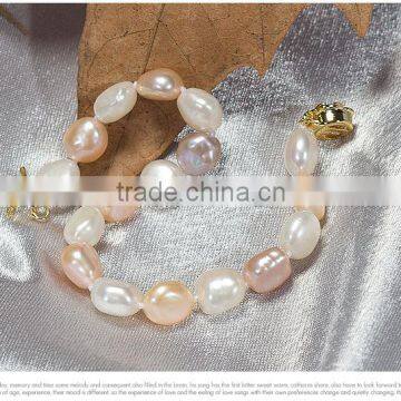 Mother's Gift 9-10mm Multicolor Baroque Freshwater Pearl Bracelet photo-5
