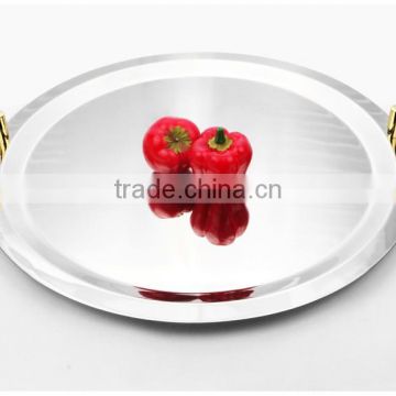Mirror Polish Round Stainless Steel Large Serving Tray With Handle photo-3
