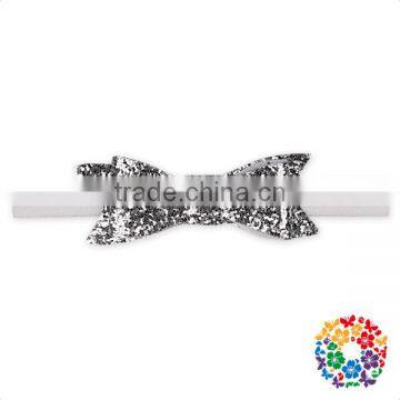 Plain Silver Latest Hairband Designs Stylish Girls Bow Headband Sequins Elastic Hairband