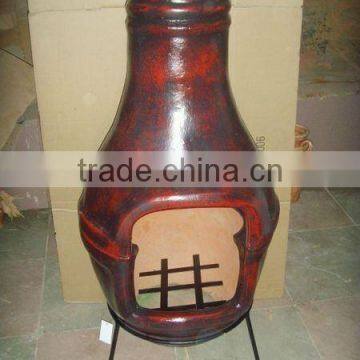 clay chimney with metal stand, fire shelf and lid